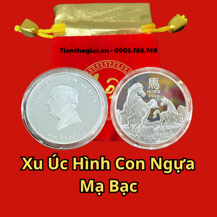 Xu Úc Hình Con Ngựa Mạ Bạc 2026 Tặng Túi Gấm Lộc